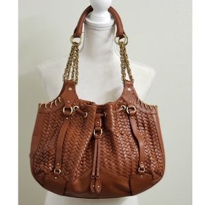 COLE HAAN Genevieve Brn/Cognac Woven Leather Hobo